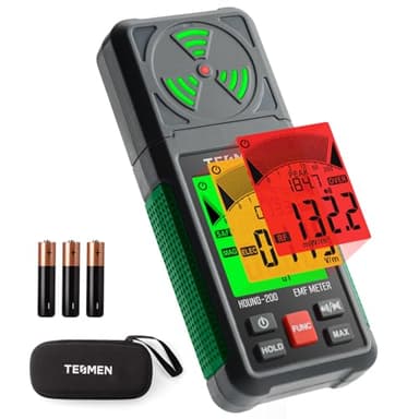 Medidor EMF TESMEN Hound-200, Detector de Radiación de Campo Electromagnético Portátil 3 en 1 para EF RF MF, para uso en inspecciones EMF en el hogar y al aire libre y caza de fantasmas - Verde