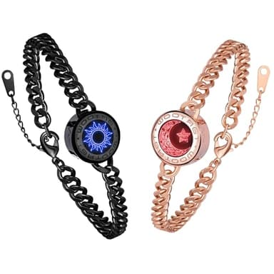 tartoow Pulseras de Vibración Táctil a Larga Distancia Regalos de Relación a Distancia para Novia Novio Pulseras de Amor para Parejas Bluetooth G001 Negro S Dorado M