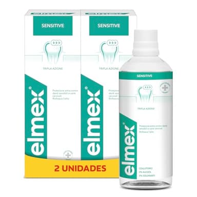 Elmex Sensitive Enjuague Bucal contra la Sensibilidad Dental | Pack 2 Uds x 400ml | Protege contra la Caries | Colutorio que Protege los Dientes Extremadamente Sensibles | Contiene Fluoruro de Amina