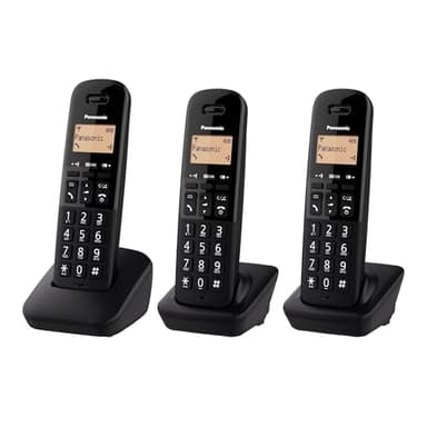Panasonic KX-TGB613SPB Teléfono Fijo inalámbrico trío, Bloqueo de Llamadas, 18 Horas de conversación, 200 Horas en Espera, Agenda 50 contactos, Resistencia a caídas, Color Negro