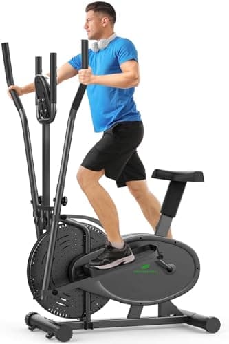 Neezee Bicicleta Elíptica para Casa, Crosstrainer Elíptico Compacto 2 en 1 con Monitor LCD, Asiento ergonómico, Resistencia Ajustable Mejorada, Elipticas Fitness Casa Peso Máximo 120 KG (Negro)
