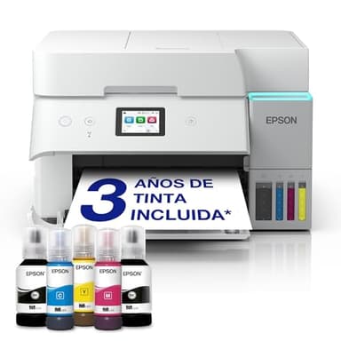 Impresora multifunción EcoTank ET-4956 Blanca A4 con depósito de Tinta, conexión Wi-Fi, ADF, impresión dúplex, escaneado, Copia, fax y Tinta incluida para hasta 3 años