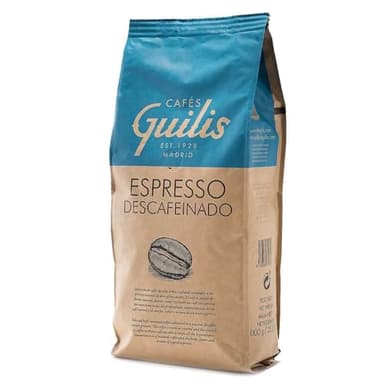 CAFES GUILIS DESDE 1928 AMANTES DEL CAFE Café Descafeinado en Grano Mezcla Intensa Natural 1 kg - Sabor Auténtico y Suave