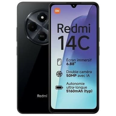XIAOMI Redmi 14C - Smartphone de 8+256GB, Pantalla de 6.88” 120Hz LCD HD+, MediaTek Helio G81 Ultra, cámara Dual con IA de 50MP, 5160mAh, NFC, Negro (Versión ES)