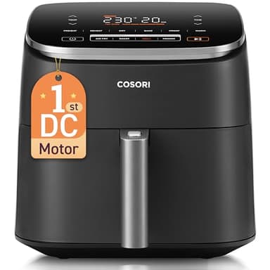 Cosori Air Fryer Turbo Blaze 6L, Freidora de Aire sin Aceite 9 en 1, 46% Más Rápida, Temporizador 1min–24H, 30°C–230°C, Airfryer con Motor DC Silencioso, Recetario Incluido, Apto para Lavavajillas