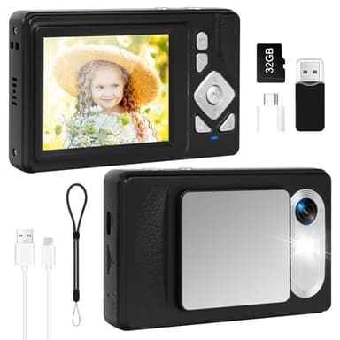 4K Cámara Digital - 48MP UHD Cámara con Pantalla LCD de 2,83 Pulgadas y 18X Zoom Digital Anti-Shake Vlogging Fotografía Cámara con Tarjeta SD de 32gb para Niños Estudiantes Principiantes (Negro)