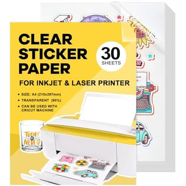 Papel Adhesivo Transparente A4 Vinilo Para Imprimir Adhesivo 30 Pcs Imprimible Pegatina Para Impresoras Láser y De Inyección De Tinta Secado Rápido 21 * 30cm