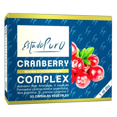 Cranberry Complex Estado Puro - Complemento Alimenticio de Arándano Rojo Americano con 9 cepas de probióticos, fibra prebiótica, D-manosa y Vitamina C - 30 Cápsulas Veganas de Tongil
