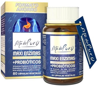 Enzimas Digestivas Estado Puro | 18 Enzimas Digestivas con Probióticos + Prebióticos | Mejora la digestión y la Absorción de Nutrientes | Sin Gluten | 80 Cápsulas Vegetales | TONGIL