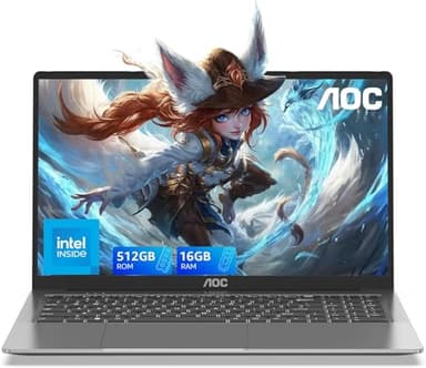 AOC Ordenador Portatil con N95 [Supera al Celeron] (hasta 3,4 GHz) Notebook 15,6 Pulgadas,16GB RAM 512GB SSD(hasta 2TB), 1080P, Portátil Negocios, 5G WiFi,BT5.2,Tipo C,USB,HDMI,Carcasa Metálica