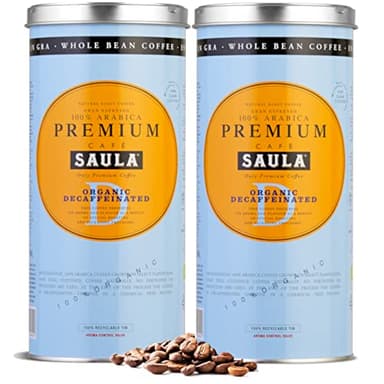 Café Saula grano, Pack 2 botes de 500 gr. Premium Ecológico Descafeinado 100% arábica
