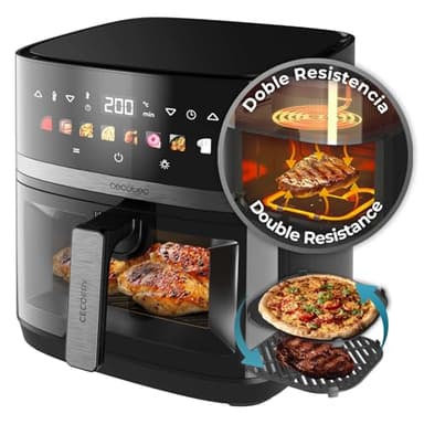 Cecotec Freidora de Aire sin Aceite de 8L con Doble Resistencia, Plancha, Grill, Air Fryer Cecofry&Grill Duoheat 8000. 2200W, Dietética y Digital, Ventana, Temperatura Regulable 80-200°C, 8 Menús
