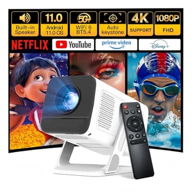 [Apps Integradas & Android 11] Mini Proyector con 5G WiFi 6 Bluetooth 5.4, Soporte 4K 1080P, Auto Keystone, 270° Rotable Projector Portátil Compatibile con HDMI/TV Stick/Laptop/USB/iOS LYNCAST