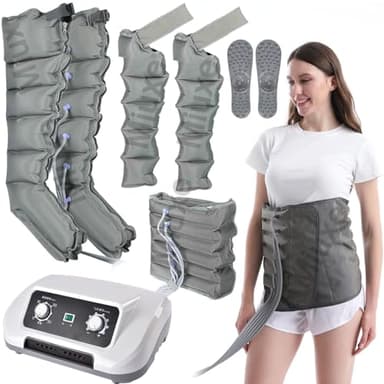 Presoterapia para Casa Abdomen Y Piernas, Masajeador De Piernas Compresion De Aire, 4 6 Cámaras De Aire, Botas De Presoterapia para Piernas Completas, Favorece & Mejor Circulación, Drenaje Linfático