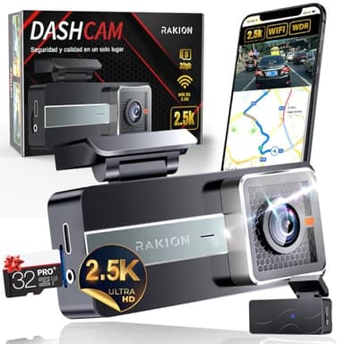 RAKION® Super Pack Dashcam ULTRAWIDE Full HD 2,5K 1440P + Tarjeta 32GB Gratis | Dash CAM Coche WiFi | Camara con App | Vision Nocturna | Dashcam Cámara | Soporta Modo Parking 24h con Hardwire Kit