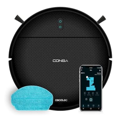 Cecotec Robot Aspirador con Navegación Giroscópica y App Conga M10 X-Treme. 2000Pa, Barre, Aspira, Friega y Pasa la Mopa, Autonomía 120mins, Sensores Anticaídas y 2 Cepillos Laterales