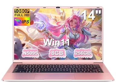 Ordenador Portátil 14 Pulgadas Celeron N5095 Upto 2,9 GHz Portatiles 8GB RAM 256GB SSD TF 1TB LPDDR4 Win11 5G WiFi 1920*1080 FHD mini HDMl Laptop Película Protectora Español - Oro Cuerpo Metálico16