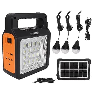 Banco de energía portátil, banco de energía solar, 6000 mAh, luz de panel de faros, 3 bombillas, mango portátil, generador solar para camping, viajes