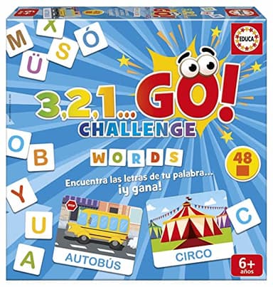 Educa - 3,2,1, GO Challenge Words, ¡Encuentra Las Letras de tu Palabra Antes Que Nadie con 48 Palabras y 150 Letras mayúsculas, De 2 a 5 Jugadores, A Partir de 6 años (19391)