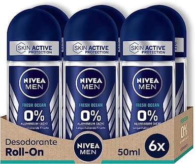 NIVEA MEN Fresh Ocean - Desodorante Roll-On para Hombre Antitranspirante - 48h de Protección contra el Mal Olor - Fórmula InfiniFresh Sin Aluminio - Fragancia Fresca de Larga Duración - Pack 6 x 50 ml