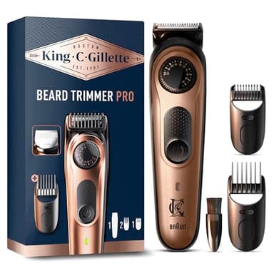 King C. Gillette Recortadora Eléctrica de Barba Pro para Hombre, Dial de Precisión con 40 Longitudes, Hojas Metálicas Afiladas Duraderas, Cabezal Y Peines Lavables, Recortadora de Precisión Definitiva