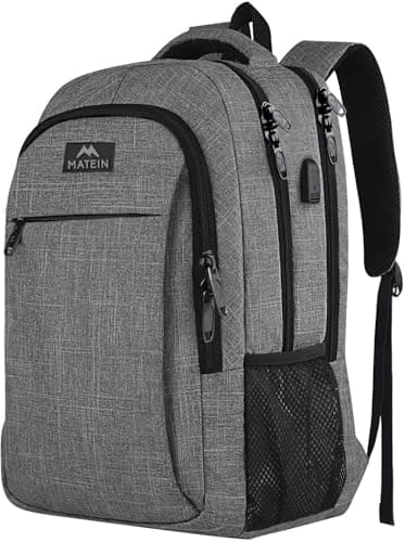 MATEIN Mochila Hombre Impermeable para Ordenador Portátil 15.6 Pulgadas Mochila Ejecutivo con Puerto USB para Trabajo Empresarial Profesional Viajar Universidad Colegio - Gris