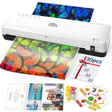 Plastificadora A3 Laminadora con 30 Bolsas de Plastificación A3 A4 A5 A6 Máquina Laminadora Plastificadora Frío Caliente con para Oficina Hogar Escuela(Sólo Incluye laminadora y Bolsas)