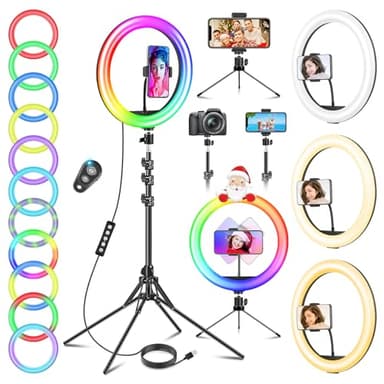 11.5'' Aro De Luz con Tripode Alto, GerTong Ring Light con 40 RGB Mode 13 Brillo para Móvil Youtube Maquillaje, Anillo de Luz LED con Control Remoto para Selfie Fotografía