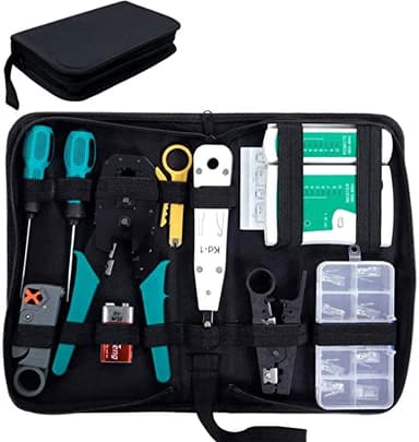 SGILE Comprobador de Cable de Red RJ45 Network Tool Kits Red Profesional Mantenimiento de la computadora LAN Cable Tester 12 en 1 Herramientas de Reparación
