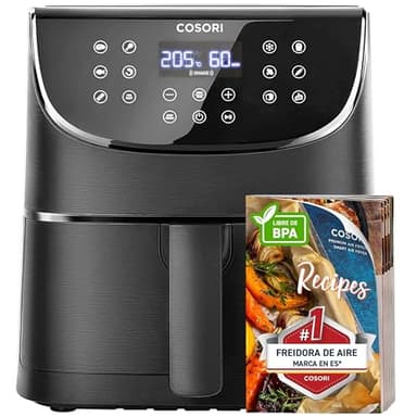 Cosori Air Fryer 5,7L, Freidora de Aire sin Aceite con 11 Modos Automáticos, Interior Metálico, Airfryer con Control Táctil, 96% menos Grasa y 67% de Ahorro Energético, 40 Recetas Incluidas, 1700W