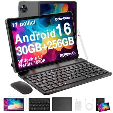 DOOGEE U11 Pro Android 16 Tablet con Teclado con Gemini AI, 30GB+256GB/2TB TF Tablets 11 Pulgadas, Octa Core T7200 Tableta Niños, Batería 8580mAh/90Hz/WiFi 5/13MP+5MP Tablet con Lápiz y Ratón y Funda