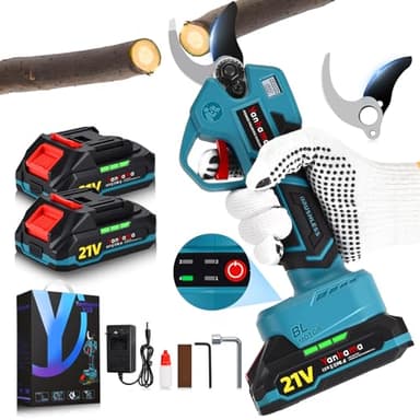 Yanhama Tijeras de Podar Eléctricas con Baterías, Diámetro de Corte 50 mm, 4 etapas de apertura, Hojas de Acero SK5, 2x2000mAh, Tijeras Podar Electricas Brushless para Jardinería, Árboles Frutales