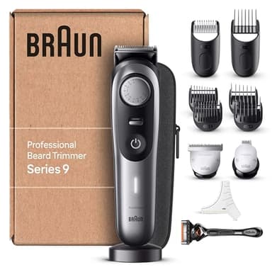Braun Recortadora Profesional de Barba Series 9, Cortapelos Hombre con Accesorios de Barbero, Base de Carga Y Funda de Viaje, Uso en Seco Y en Mojado, 180 Minutos de Autonomía, BT9440