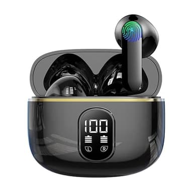 BOXSSROG Auriculares Bluetooth 5.3 inalámbricos, cancelación de Ruido Ambiental Mediante 4 micrófonos, Pantalla LED, HiFi, estéreo, 42 h, Impermeable IP6, Deportes, Control táctil para iOS Android