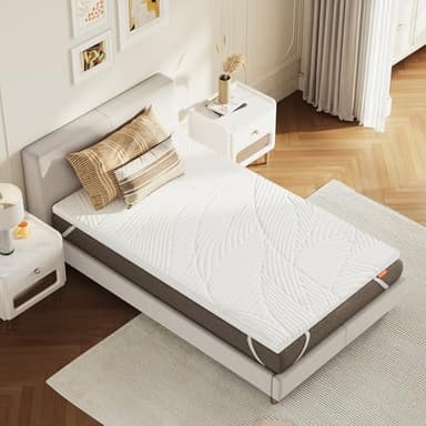 Sweetnight Topper Colchón de Espuma Viscoelástica en Gel 90x190 cm, Grosor de 5 cm, con Funda Extraíble y Lavable, Sobrecolchón de Memory Foam 90x190x5cm, con Correas Elásticas, Blanco