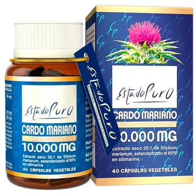 Cardo Mariano Estado Puro 10000 mg | Extracto de Semillas Concentrado 25:1 con 80% Silimarina y Colina | Apoyo para el Hígado, Limpieza y Detox | 40 Cápsulas de Tongil (Paquete de 1)