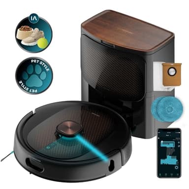 Cecotec Robot Aspirador Conga 10090 AI Spin Revolution Ultra Power Home Lifestyle, 10.000 Pa, App, Navegación láser, Base autovaciado, Inteligencia Artificial, Evita Objetos, 240 min autonomía