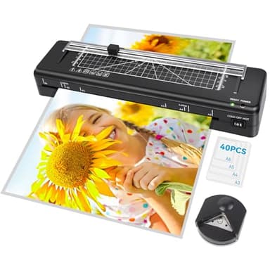Plastificadora A3 Laminadora con 40 Bolsas de Plastificación A3 A4 A5 A6 con Incorporar cortador de papel, redondeador de esquinas, Laminadora en frío versátil para oficina, hogar y escuel