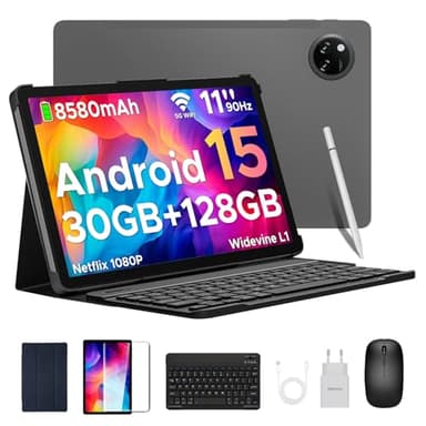 DOOGEE Tab A9 Pro+ Android 15 Tablet con Teclado y Lápiz, 30GB+128GB/2TB Tablet 11 Pulgadas Octa-Core, 8580mAh/5G WiFi/Widevine L1/ Doble Altavoz/Face ID/OTG/3.5mm Jack Tablets Niños con Funda & Raton