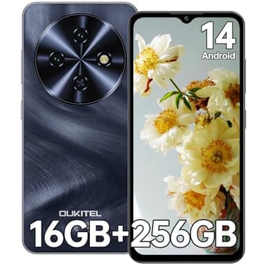 OUKITEL C5 Telefonos Moviles Libres 2025-16GB RAM+256GB ROM/TF 1TB Smartphone, Batería 5000mAh, 6.52" HD Pantalla Android 14 Telefono Movil, Cámara 13MP+5MP, 4G Dual SIM/Face ID/Altavoz 95 dB, Negro