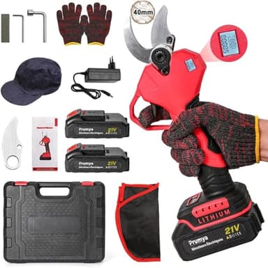 Tijeras de Podar Eléctricas 40mm, Tijeras de Podar Batería Profesional con Baterías 2x2000mAh, Motor sin Escobillas, Cuchillas Sharp SK5, Pantalla LCD, Podadora Eléctrica para Viña, Huertos y Jardines