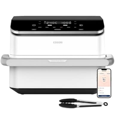 Cosori Freidora de Aire Grande-True Acero Inox-4 Resistencias Dual Blaze TwinFry 10 L-Flexible Doble Cesta Air Fryer 2800 W- Smart WIFI Control– 66 % Eficiencia Energética-6 en 1-Máx 10 Personas