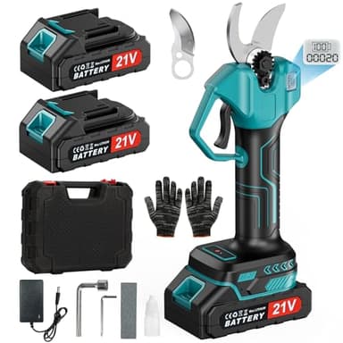 Tijeras de Podar Eléctricas con 2 Baterías 21V 2000mAh, Motor Sin Escobillas, Pantalla LCD y Acero SK5, Capacidad de Corte 30mm, Tijeras de Jardín Profesionales para Podar Ramas y Árboles