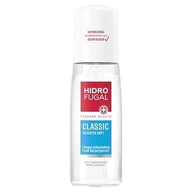 Hidrofugal CLASSIC - Pulverizador antitranspirante potente con sutil aroma, desodorante en aerosol sin alcohol etílico con protección fiable contra la humedad de las axilas y el olor corporal (75 ml)