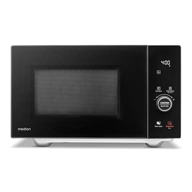 MEDION Microondas con grill y función de aire caliente (25 L, 900 W, 1100 W grill, 2100 W convección, 11 programas automáticos, 10 niveles de potencia, acero inoxidable, MD12041) negro