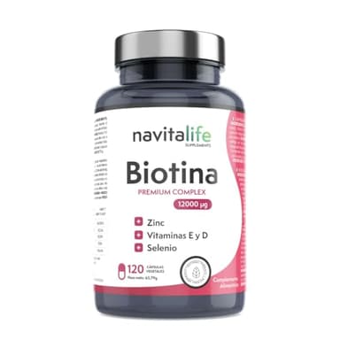Biotina para el cabello 12.000 mcg. Con Selenio + Zinc + Vitaminas E y D. Repara y aumenta el crecimiento de tu pelo, mejora la calidad de tus uñas y piel. 4 meses de Tratamiento. 120 Cápsulas.
