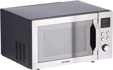 SEVERIN Microondas 3 en 1, microondas con grill, convección y base de vidrio, microondas digital amplio para platos cuadrados, acero inoxidable/negro mate, MW 7777
