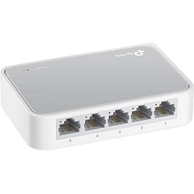TP-Link TL-SF1005D - Switch Ethernet con 5 Puertos (10/100 Mbps, RJ45, Concentrador de ethernet, Plug and Play, sin Ventilador, No Gestionado), Color Blanco/Gris