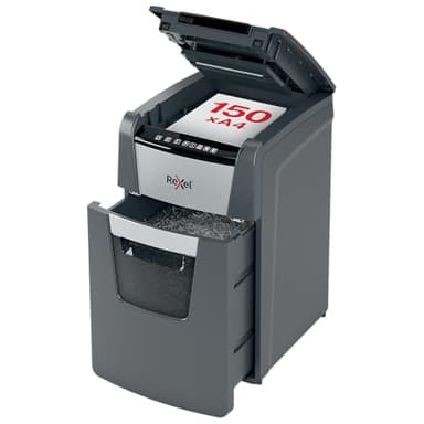 Rexel 2020150XEU - Destructora de Papel Automática Optimum AutoFeed 150X, Corte en Partículas P-4 (4x28 mm), 150 Hojas A4, Papelera Extraíble 44L, Destruye Grapas y Clips, Uso en Oficina