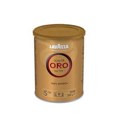 Lavazza, Qualità Oro, Café Molido Natural, Ideal para Cafetera Italiana, de Filtro y Francesa, con Notas Aromáticas de Frutas y Flores, 100% Arábica, Intensidad 5, Tueste Medio, Lata de 250 g